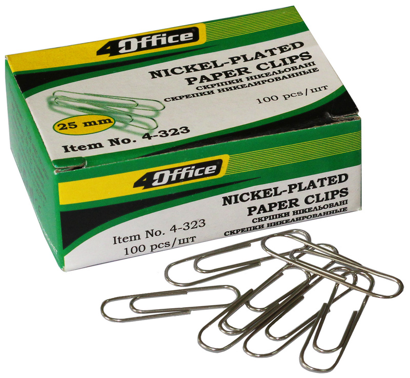 Скріпки 4OFFICE (4-323), 25 мм, круглі, нікельовані, 100 шт.